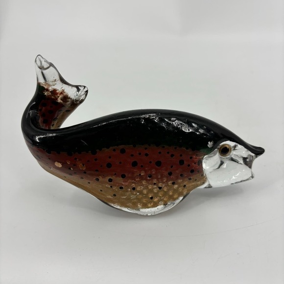 Willow Creek Glass Fish Trout Sculpture Paperweight Hand Painted Signed CHIPPED - Picture 2 of 11